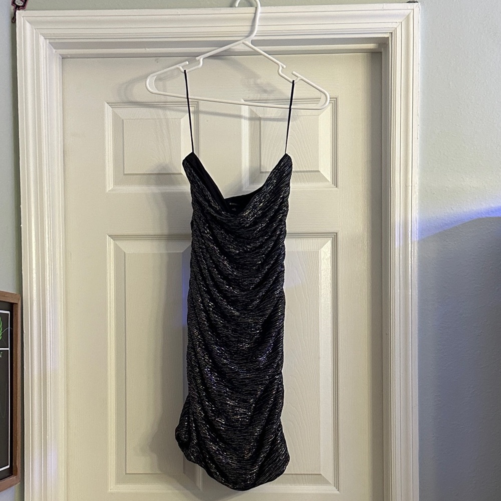 Express Black Shimmer Cowl Slip Dress - Mini